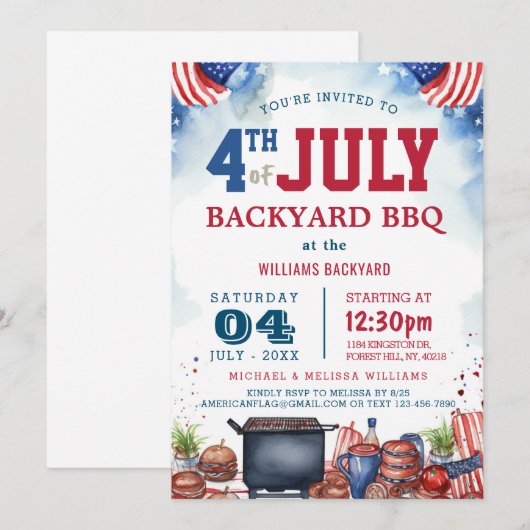 Moderne Vierde Juli Achtertuin BBQ I BBQ Thema Kaart (Voorkant / Achterkant)