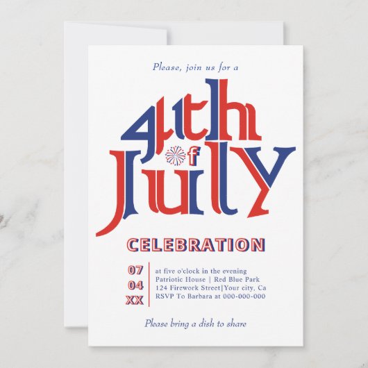 Moderne vierde juli typografie viering kaart (Voorkant)