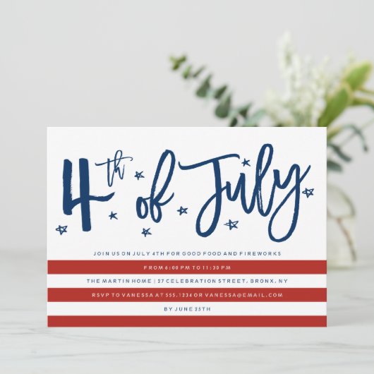 Moderne vierde uitnodiging van juli (Staand voorkant)