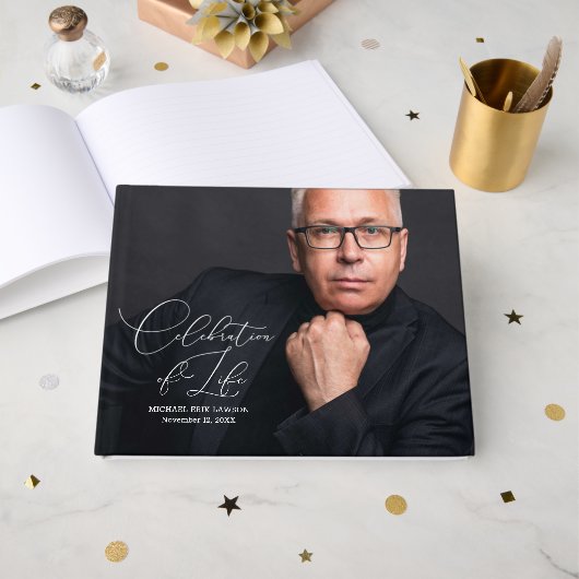 Moderne viering levensfoto gastenboek (Voorkant open)