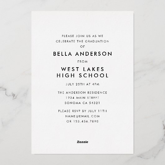 Moderne viering van de afgestudeerde foto-overlay folie uitnodiging (Achterkant)