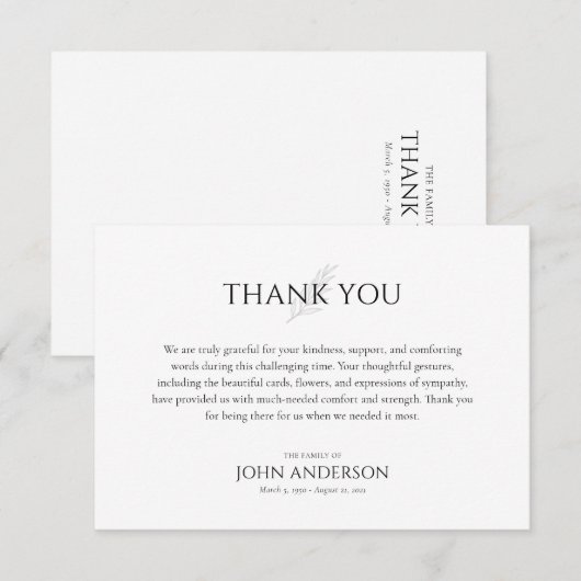 Moderne viering van de begrafenis van de herdenkin bedankkaart (Voorkant / Achterkant)