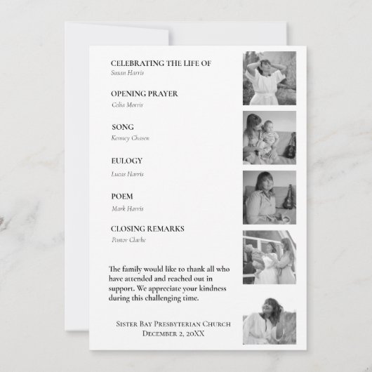 Moderne viering van het begrafenisprogramma Life Kaart (Achterkant)