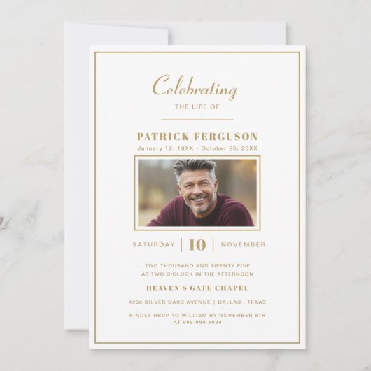 Moderne viering van het leven begrafenis faux goud kaart (Voorkant)