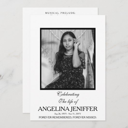 Moderne viering van het leven Foto Memorial Programmakaart (Voorkant / Achterkant)