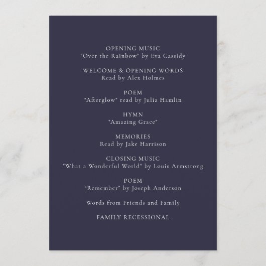 Moderne viering van het leven Orde van Service Programmakaart (Achterkant)