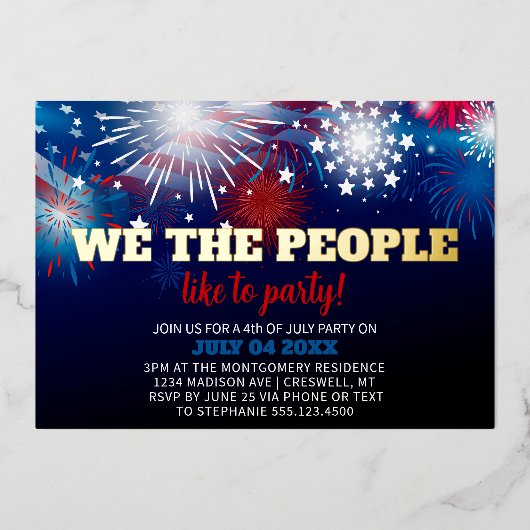 Moderne viering van Onafhankelijkheidsdag Patrioti Folie Uitnodiging (Voorkant)