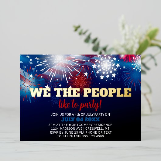 Moderne viering van Onafhankelijkheidsdag Patriott Folie Uitnodiging (Staand Voorkant)