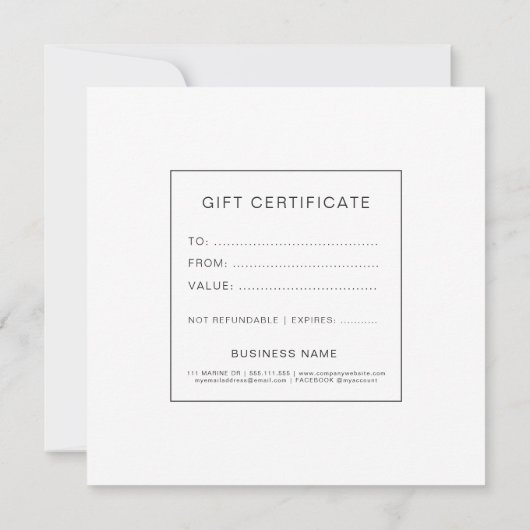 Moderne vierkant cadeaubon (Achterkant)