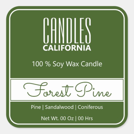 Moderne vierkant-rand Eenvoudige groene boskaarsen Vierkante Sticker (Voorkant)