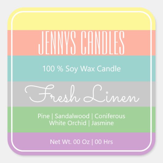 Moderne vierkant-rand pasta-regenboogstrips vierkante sticker (Voorkant)