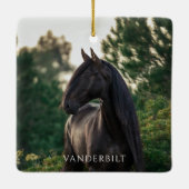 Moderne vierkant vizier met aangepast fotopaard keramisch ornament (Achterkant)