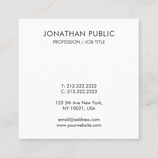 Moderne vierkant zakenkaart Professional Elegant Vierkante Visitekaartje (Achterkant)