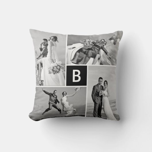 Moderne vierkant zwart raster monogram 4 foto coll kussen (Voorkant)