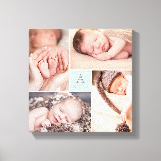 Moderne vierkante baby jongen Monogram 4 foto coll Canvas Afdruk (Voorkant)