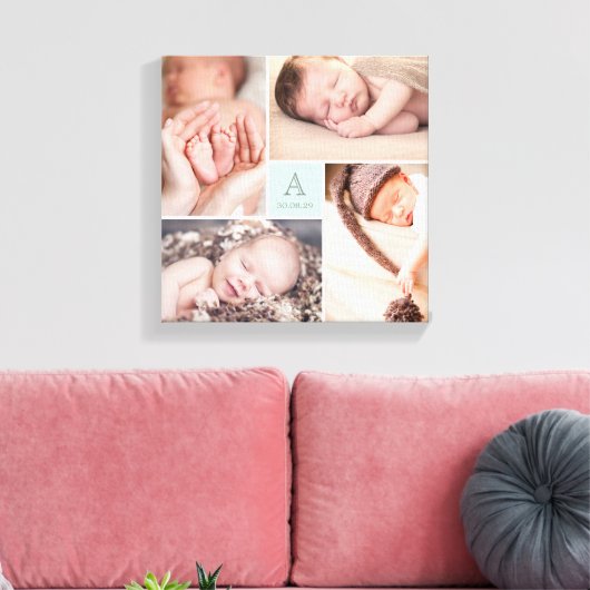 Moderne vierkante baby jongen Monogram 4 foto coll Canvas Afdruk (Insitu (Woonkamer))