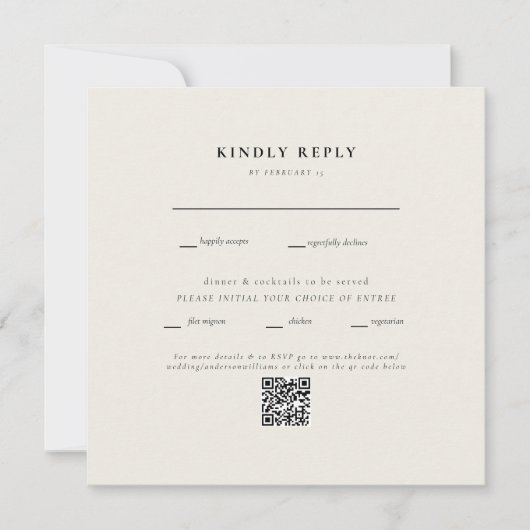 Moderne vierkante beige trouw-QR-code II RSVP (Voorkant)