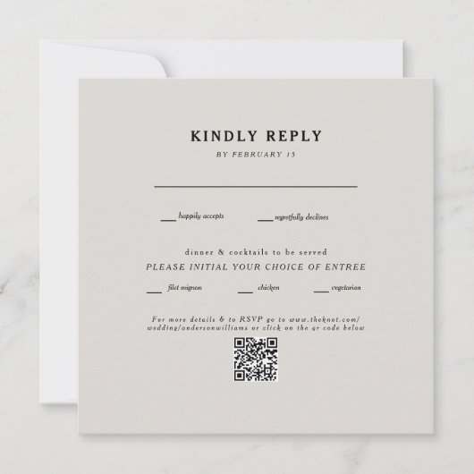 Moderne vierkante beige trouw-QR-code RSVP (Voorkant)