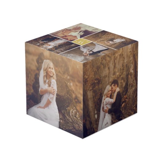 Moderne vierkante bruiloft Monogram 8 Fotocollage Kubus (Achter hoekig)