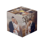 Moderne vierkante bruiloft Monogram 8 Fotocollage Kubus (Voorkant hoekig)