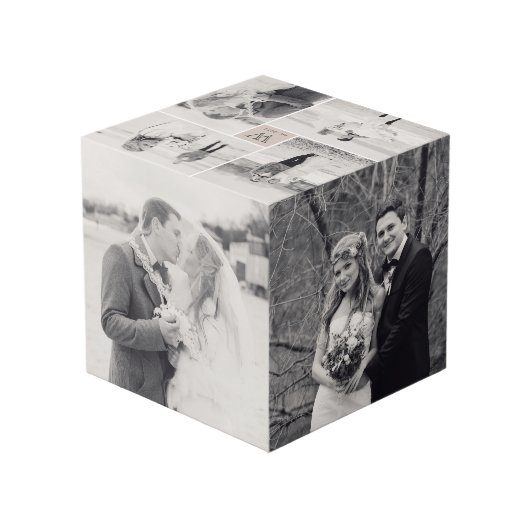 Moderne vierkante bruiloft Monogram 8 Fotocollage Kubus (Achter hoekig)
