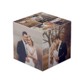 Moderne vierkante bruiloft Monogram 8 Fotocollage Kubus (Voorkant hoekig)