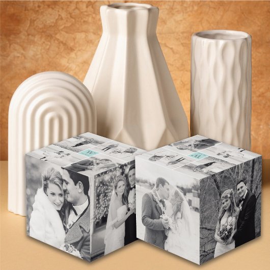 Moderne vierkante bruiloft Monogram 8 Fotocollage Kubus