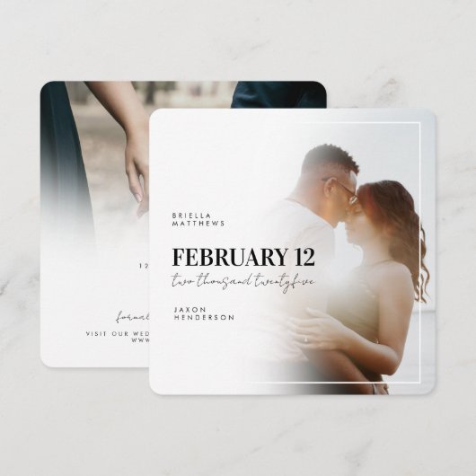 Moderne Vierkante Foto Save the Date Kaart (Voorkant / Achterkant)