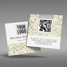 Moderne Vierkante Geometrische Patroon QR Code Visitekaartje