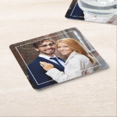 Moderne vierkante lijst met monogram foto kartonnen onderzetters (Schuin)