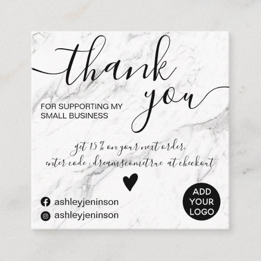 Moderne vierkante marmeren chique orde dank u vierkante visitekaartje (Voorkant)