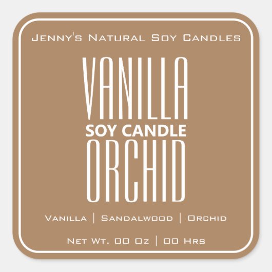 Moderne, vierkante rand Eenvoudige, bruine kaarsen Vierkante Sticker (Voorkant)