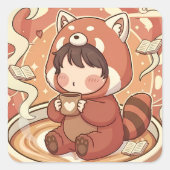 Moderne Vierkante Rode Panda-Brew Aesthetic Sticke Sticker (Voorkant)