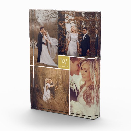 Moderne Vierkante Trouwmonogram Collage Photo Bloc Fotoblokken (Rechts)