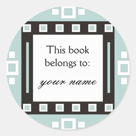 Moderne vierkanten Gepersonaliseerde Boekplaten Ronde Sticker (Voorkant)