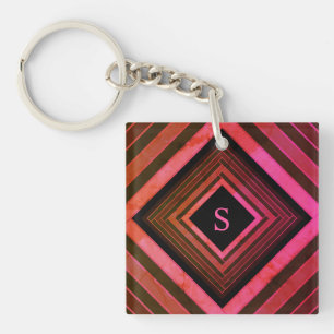 Moderne Vierkanten Landelijke Roze Geometrische Mo Sleutelhanger
