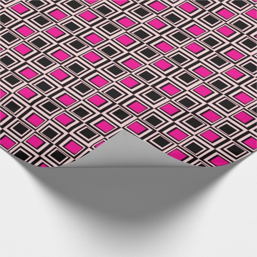 Moderne vierkanten, lichtroze, warm roze en zwart cadeaupapier (Hoek)