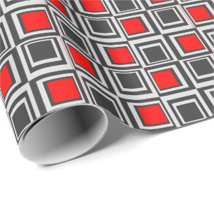 Moderne vierkanten, rood, grijs en zwart cadeaupapier