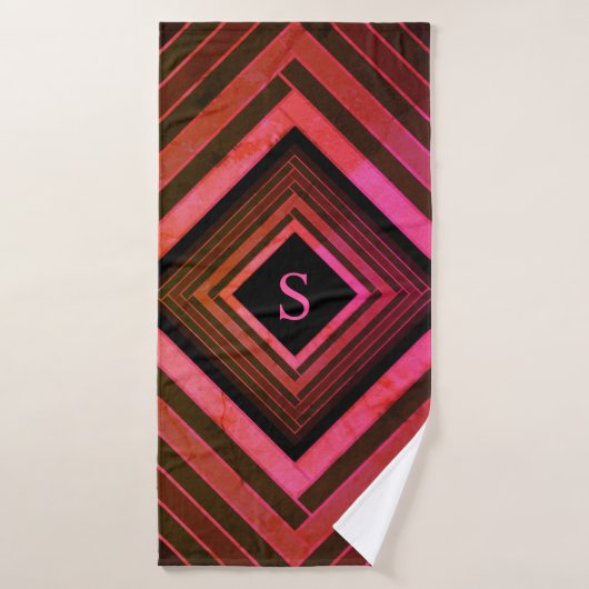 Moderne vierkanten rustieke roze geometrische mono bad handdoek (Badhanddoek)