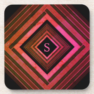 Moderne vierkanten rustieke roze geometrische mono bier onderzetter