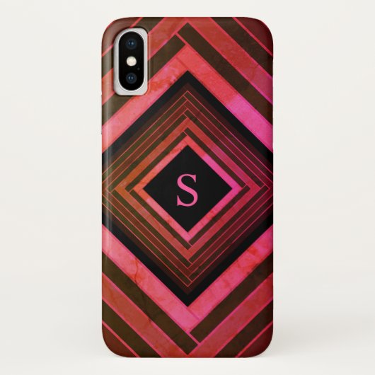 Moderne vierkanten rustieke roze geometrische mono Case-Mate iPhone case (Achterkant)