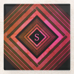 Moderne vierkanten rustieke roze geometrische mono glazen onderzetter