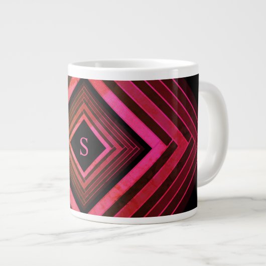 Moderne vierkanten rustieke roze geometrische mono grote koffiekop (Voorkant rechts)