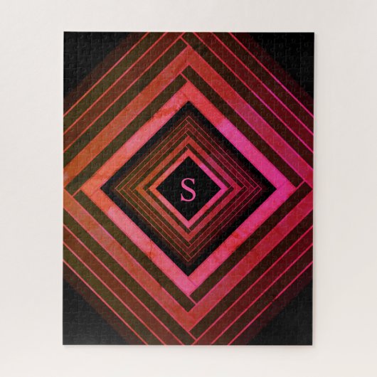 Moderne vierkanten rustieke roze geometrische mono legpuzzel (Verticaal)