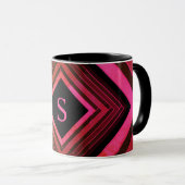 Moderne vierkanten rustieke roze geometrische mono mok (Voorkant rechts)