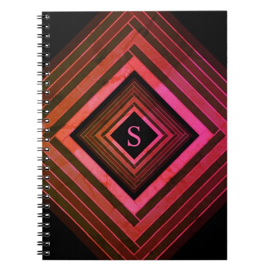 Moderne vierkanten rustieke roze geometrische mono notitieboek (Voorkant)