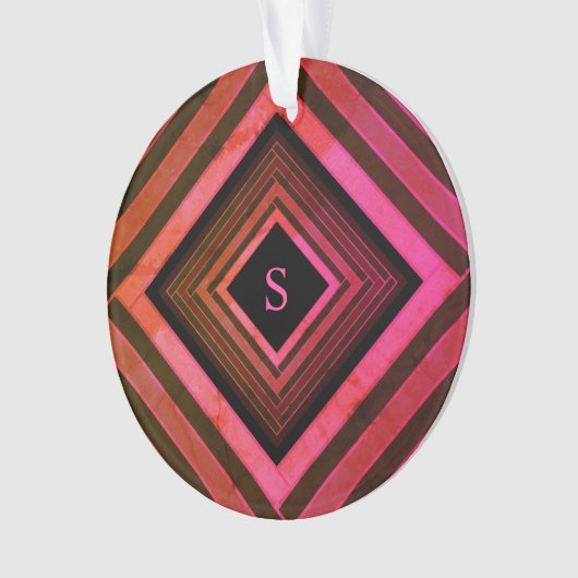 Moderne vierkanten rustieke roze geometrische mono ornament (voorkant)