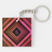 Moderne vierkanten rustieke roze geometrische mono sleutelhanger (Achterkant)