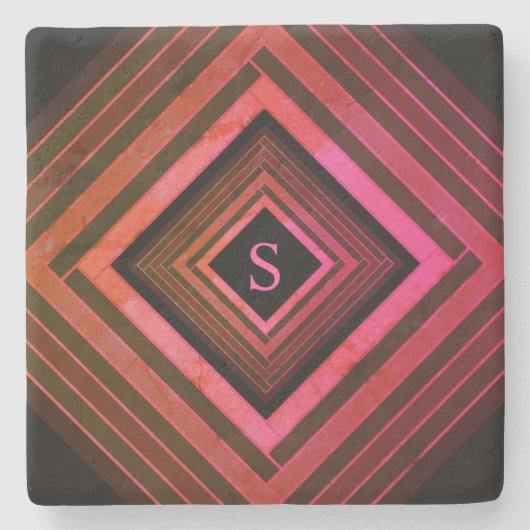 Moderne vierkanten rustieke roze geometrische mono stenen onderzetter (Voorkant)
