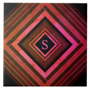 Moderne vierkanten rustieke roze geometrische mono tegeltje